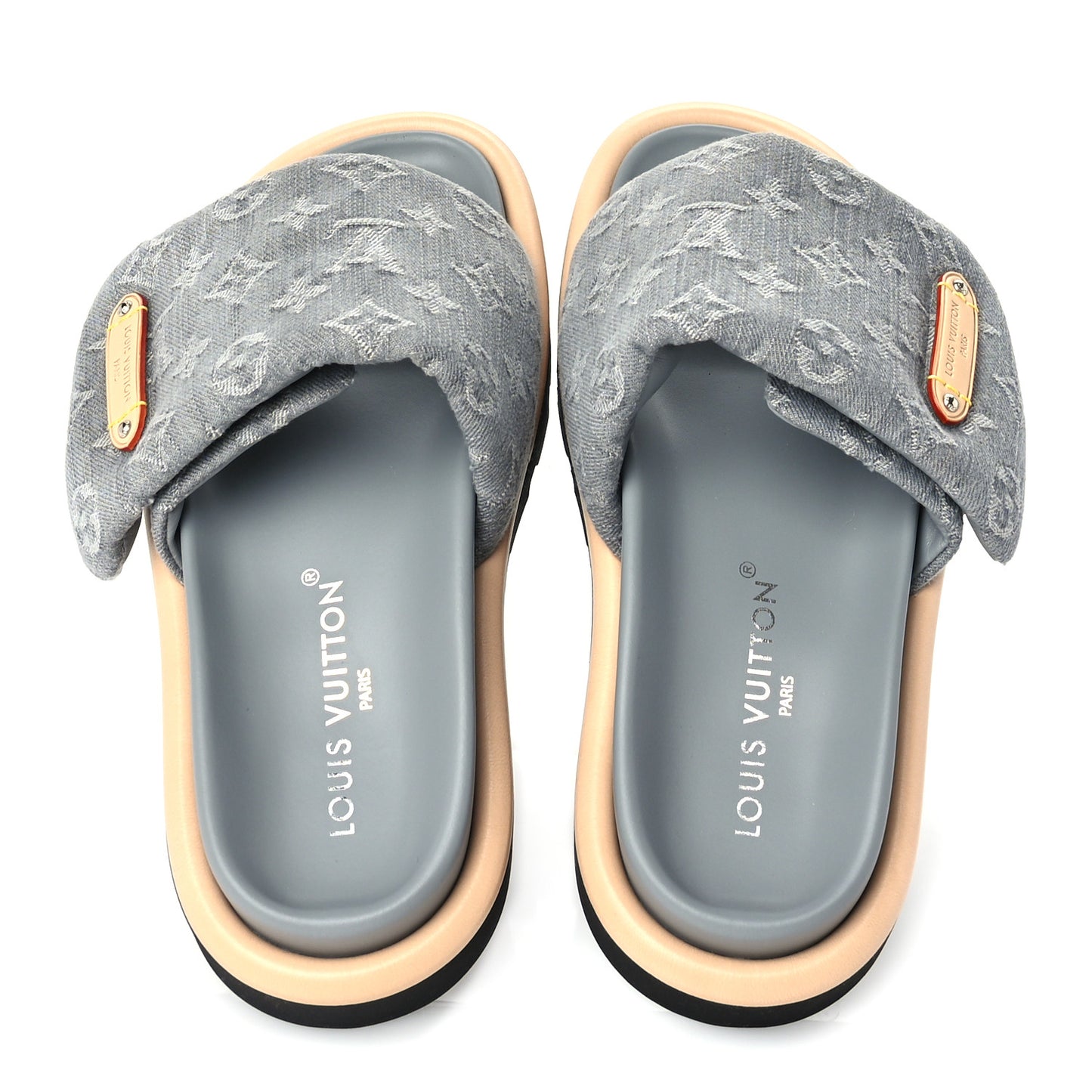 Monogram Denim Pool Pillow Flat Comfort Mules 38 Grey