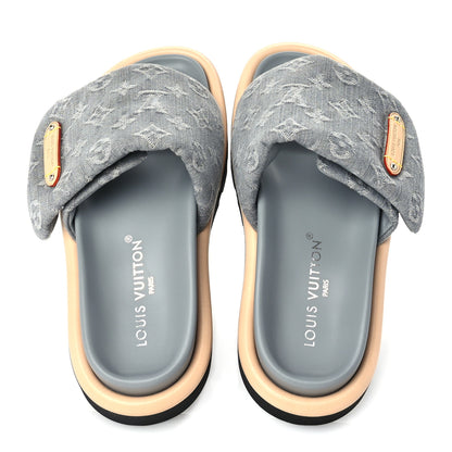 Louis Vuitton Monogram Denim Pool Pillow Flat Comfort Mules 38 Grey 5 of 7