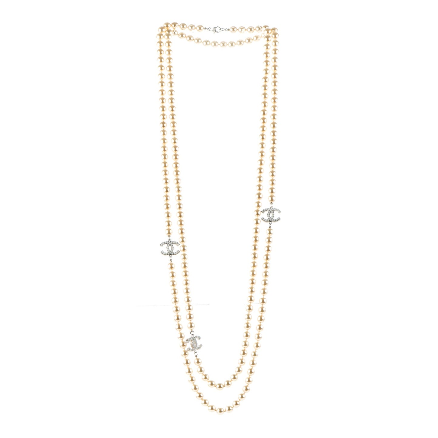Pearl CC Long Necklace Silver