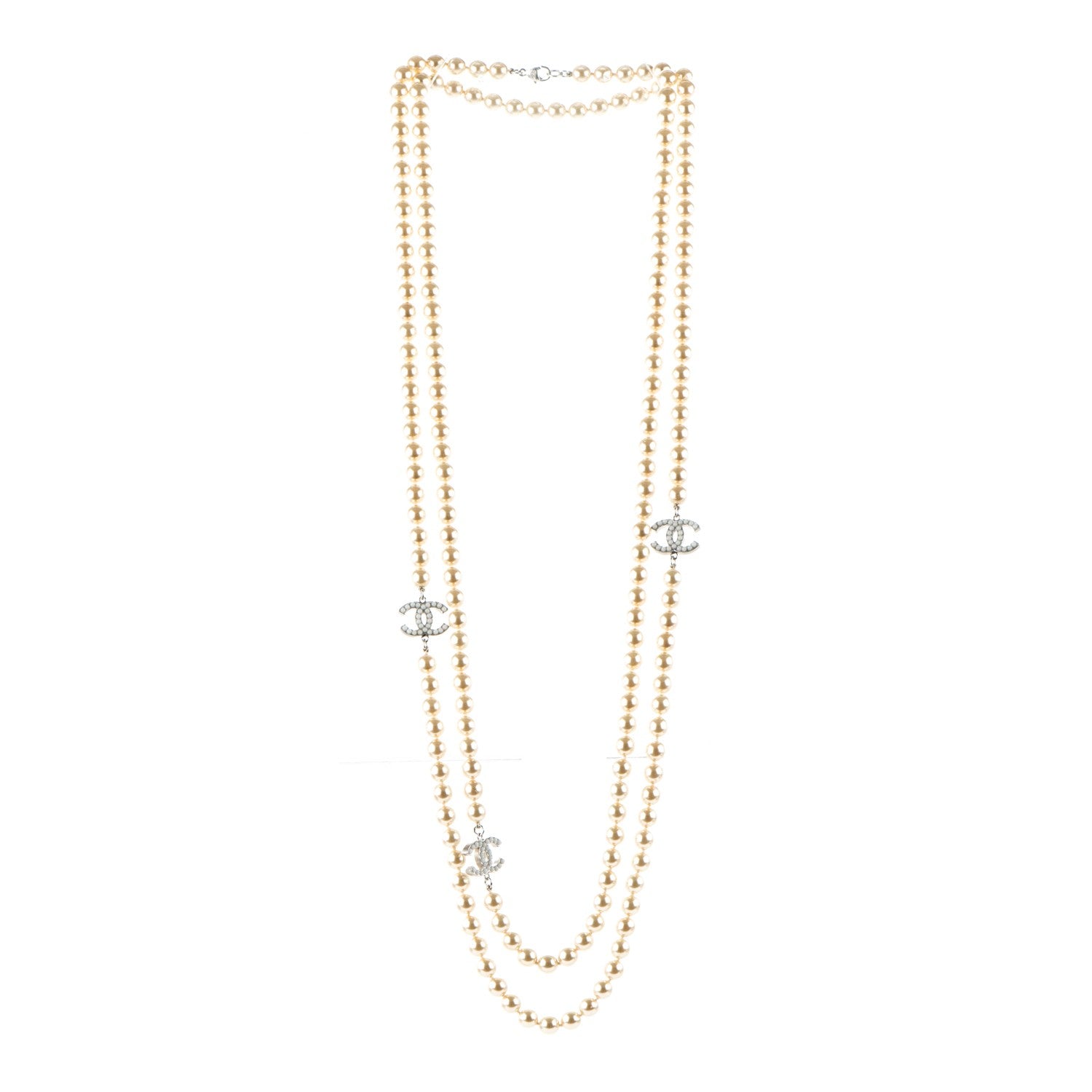Chanel Pearl CC Long Necklace Silver 4 of 5