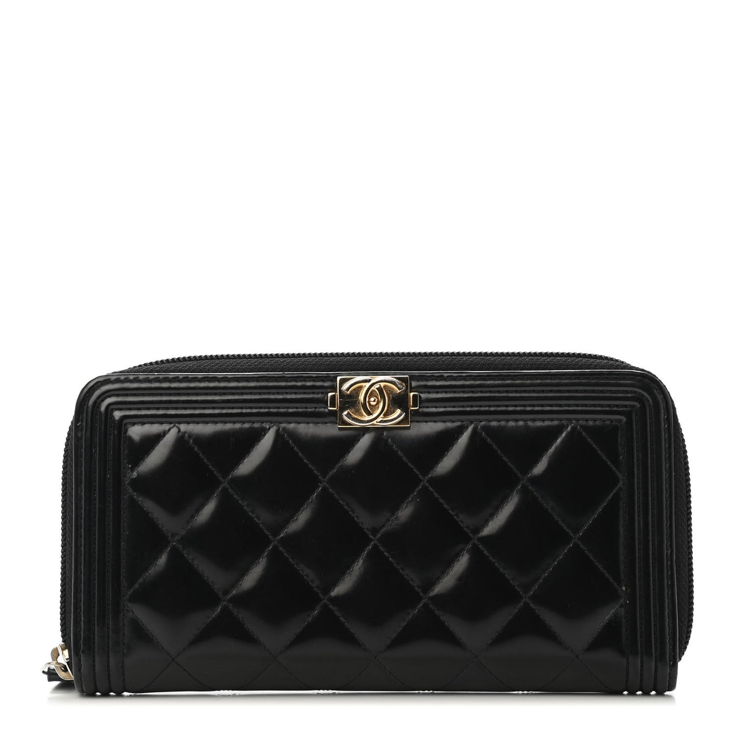 Glazed Calfskin Boy Zip Around Wallet Black