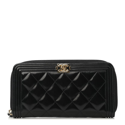 Chanel Glazed Calfskin Boy Zip Around Wallet Black 1 of 4