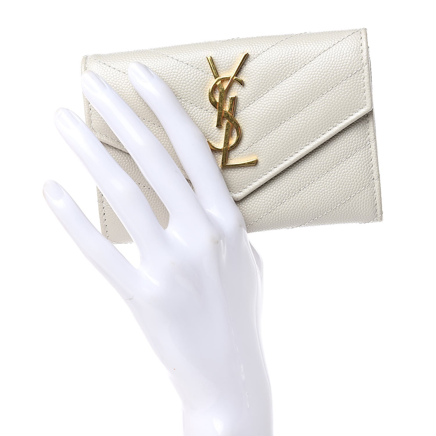 Saint Laurent Grain De Poudre Matelasse Chevron Small Monogram Envelope Wallet Crema Soft 2 of 7