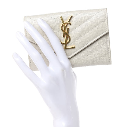 Saint Laurent Grain De Poudre Matelasse Chevron Small Monogram Envelope Wallet Crema Soft 2 of 7
