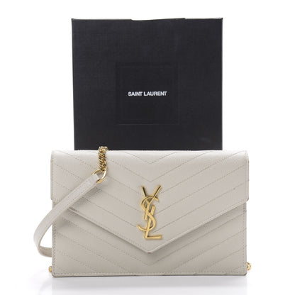 Saint Laurent Grain De Poudre Matelasse Chevron Monogram Envelope Chain Crema Soft 17 of 17