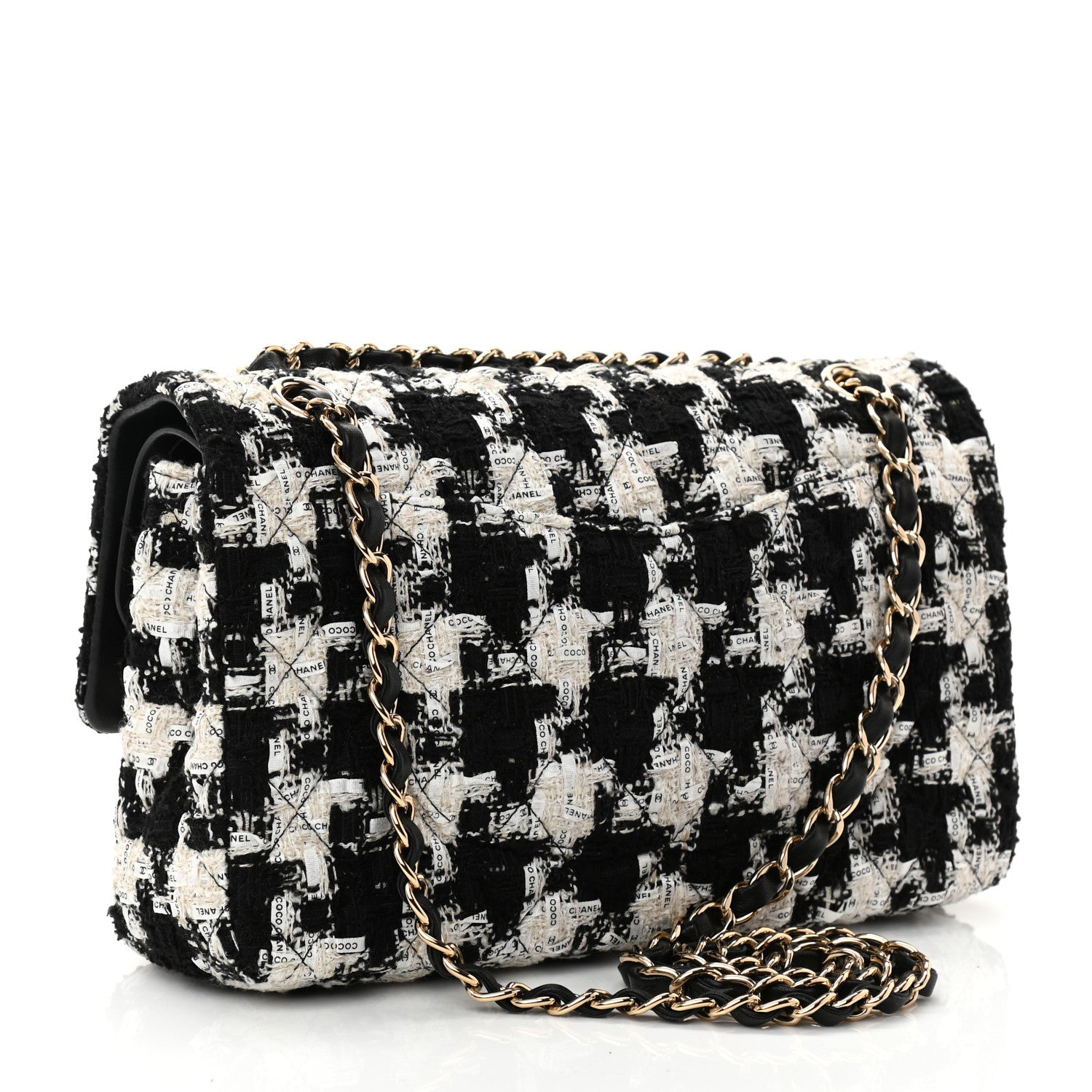 Chanel Tweed Quilted Medium Double Flap Black Ecru White 3 of 8