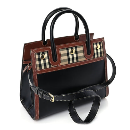 Burberry Calfskin Vintage Check Mini Two Handle Title Bag  Black 2 of 8