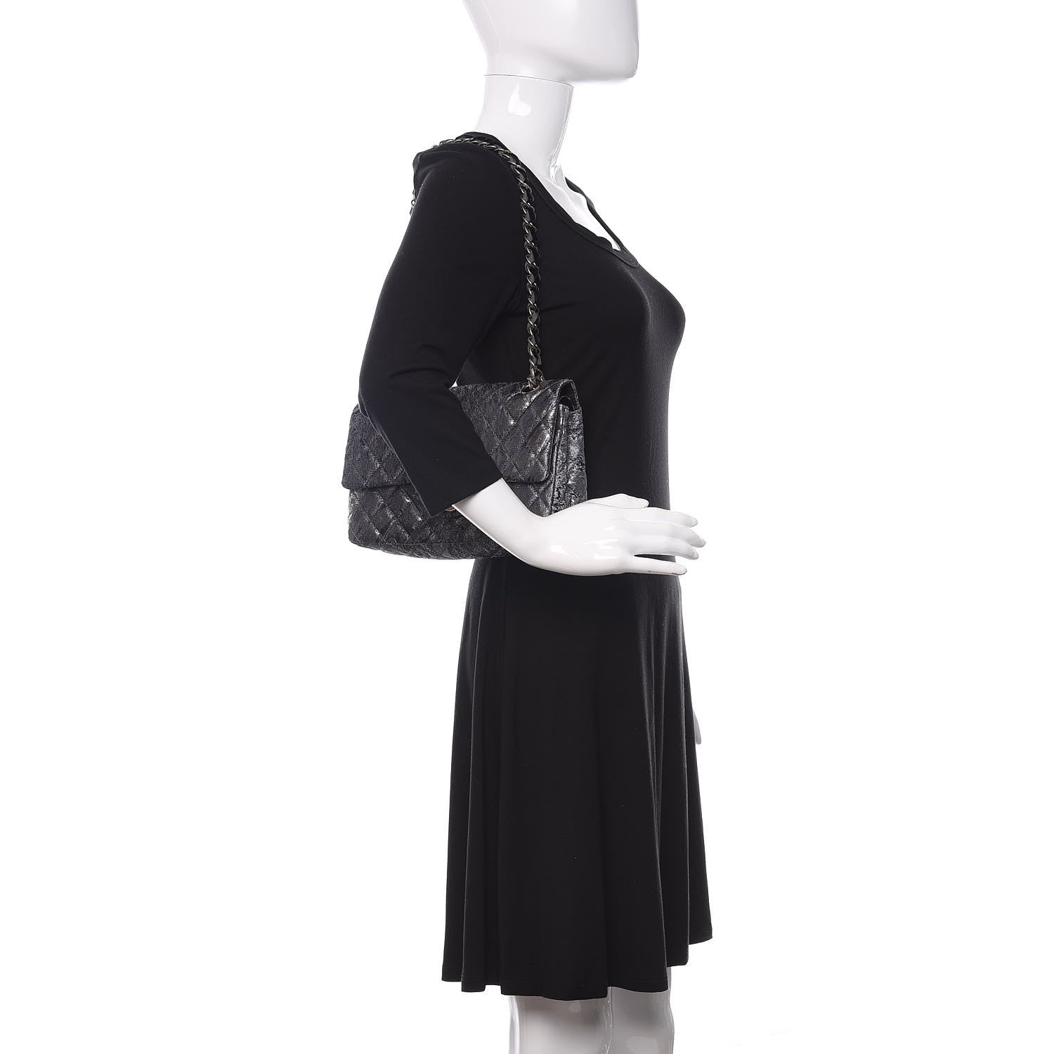 Chanel Metallic Brocade Quilted Medium Double Flap Dark Grey 2 of 11