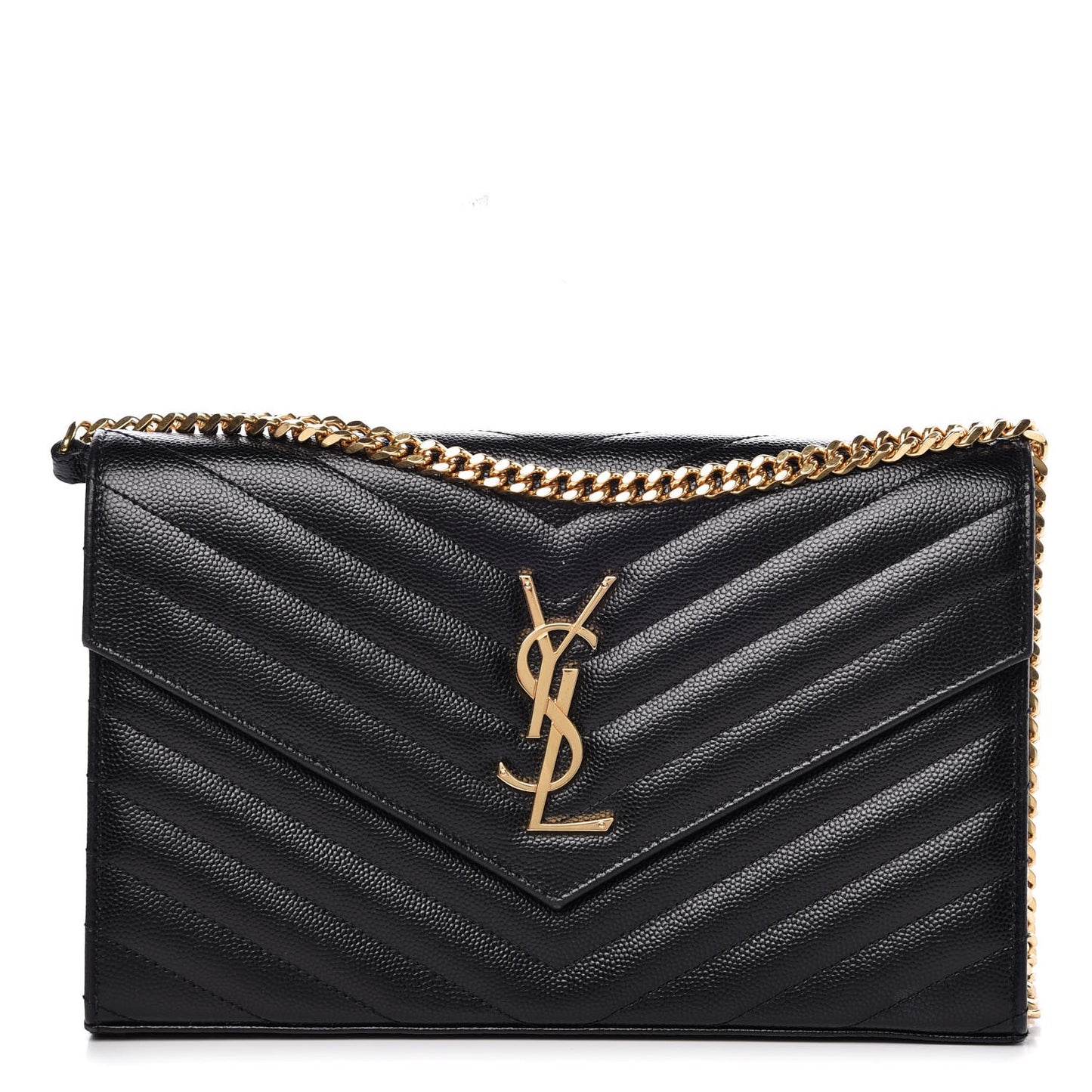 Grain De Poudre Matelasse Chevron Monogram Chain Wallet Black