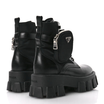 Prada Spazzolato Rois Re-Nylon Metal Triangle Logo Monolith Pouch Pocket 55mm Boots 35.5 Black 5 of 7