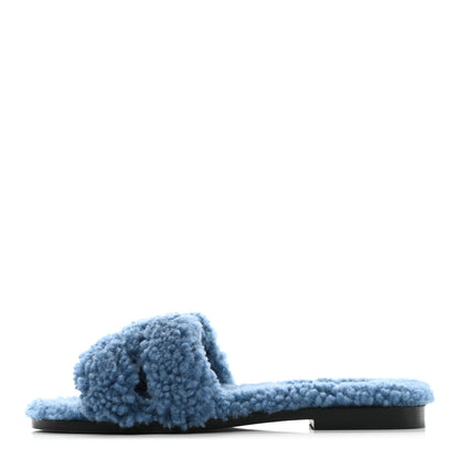 Hermes Woolskin Oran Sandals 37 Bleu 1 of 8
