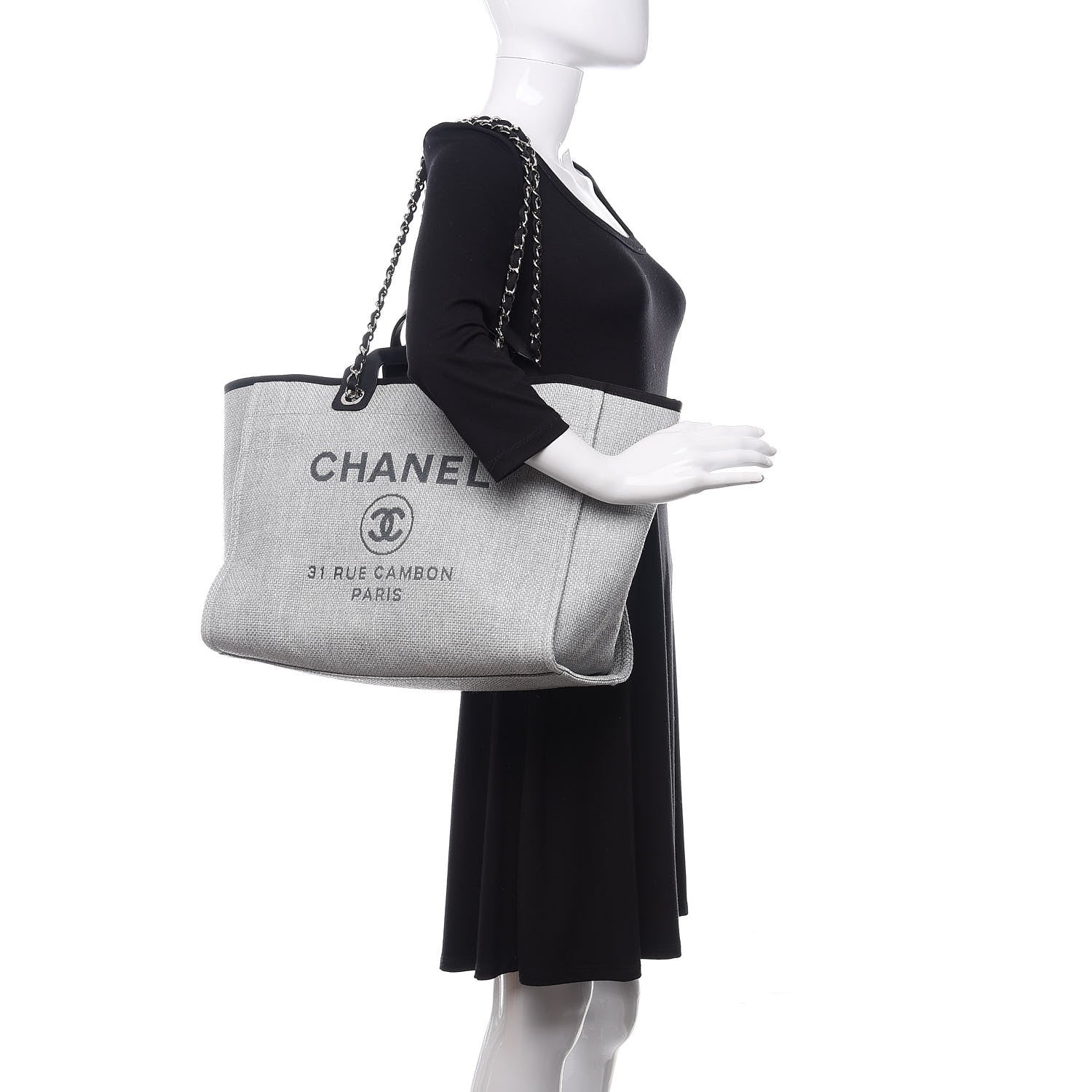 Chanel Canvas Deauville Large Tote Grey 2 of 12