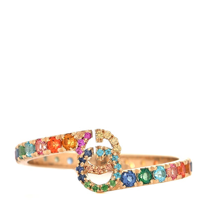 Gucci 18K Yellow Gold Mixed Gemstone Running GG Ring 53 6.5 1 of 4