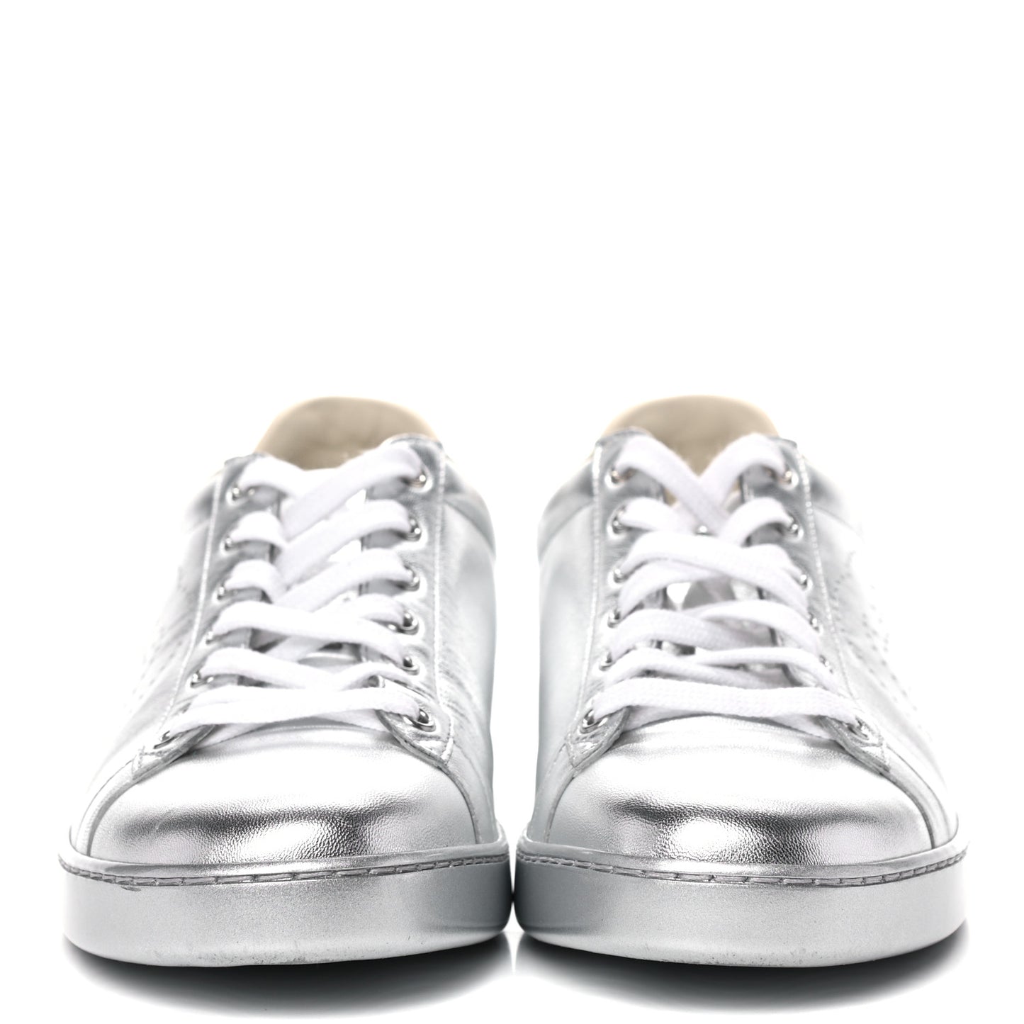 Metallic Nappa Interlocking G Perforated Womens Ace Sneakers 40.5 Silver