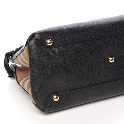 Burberry Grainy Calfskin House Check Medium Banner Tote Black 12 of 16