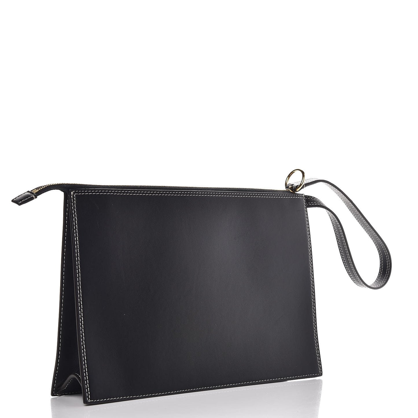 Smooth Calfskin Ring Clutch Black