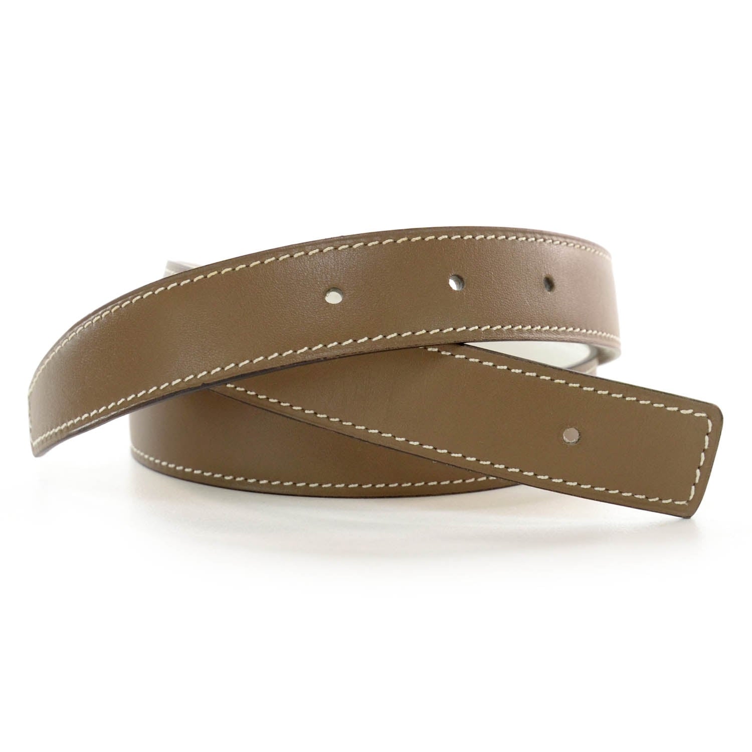 Hermes Swift Thin Reversible Belt Strap Etoupe Blanc 75 2 of 4