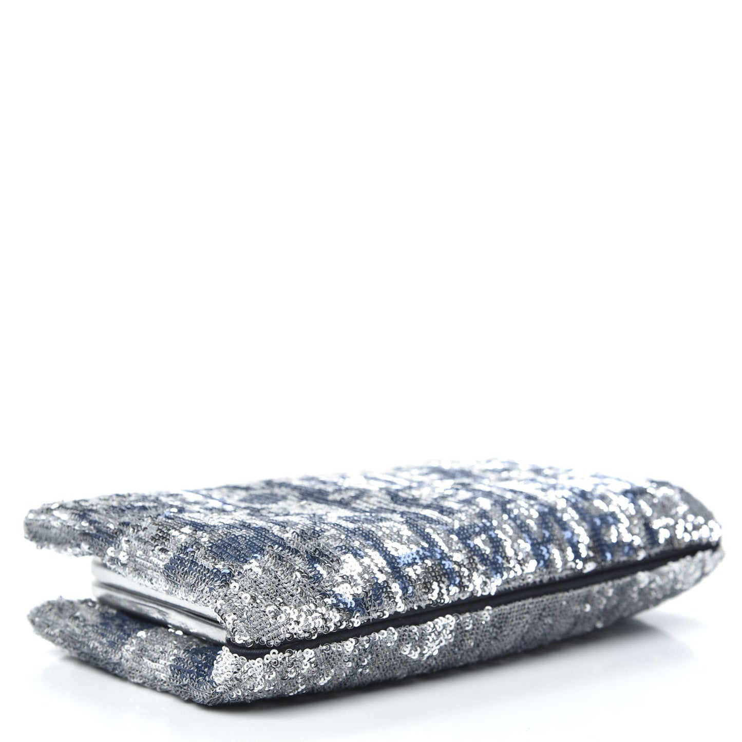 Sequin Satin Embroidered La Pausa Evening Clutch Silver Blue