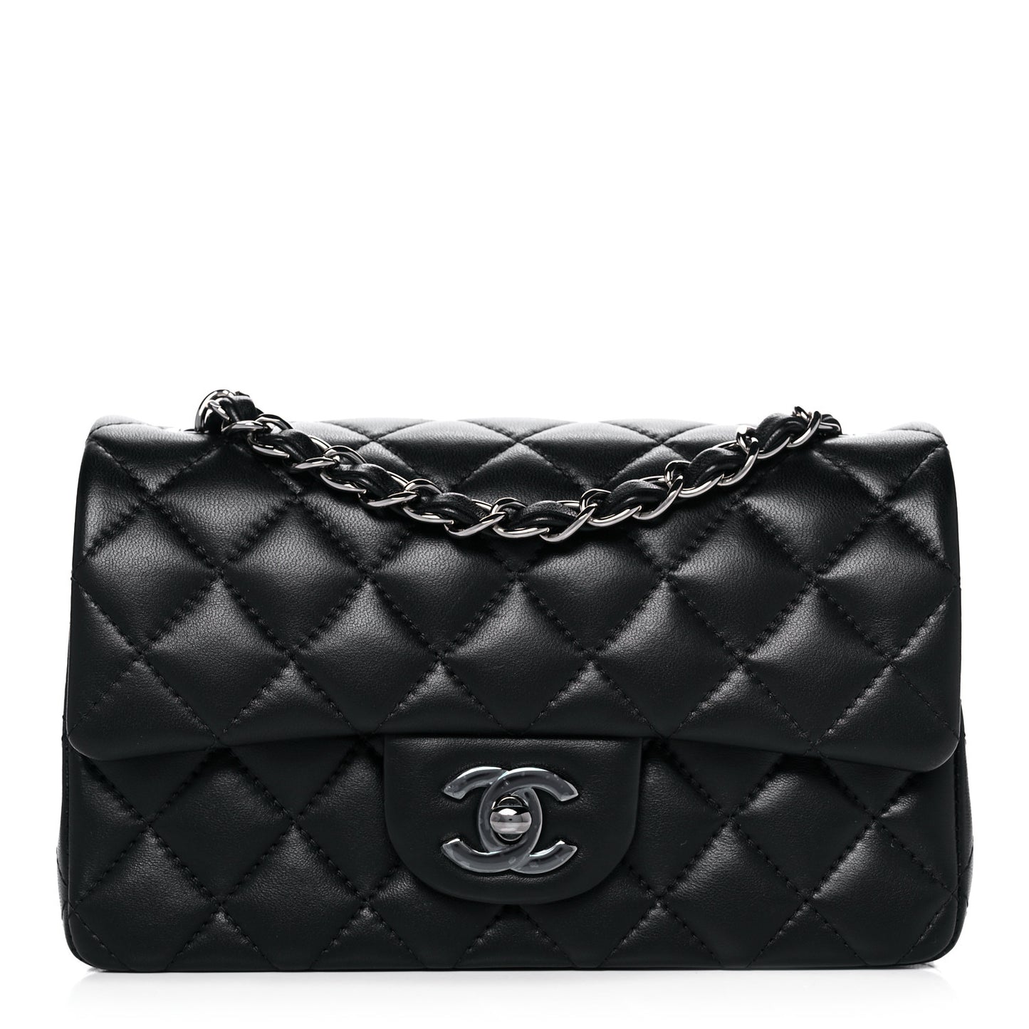 Lambskin Quilted Mini Rectangular Flap Black