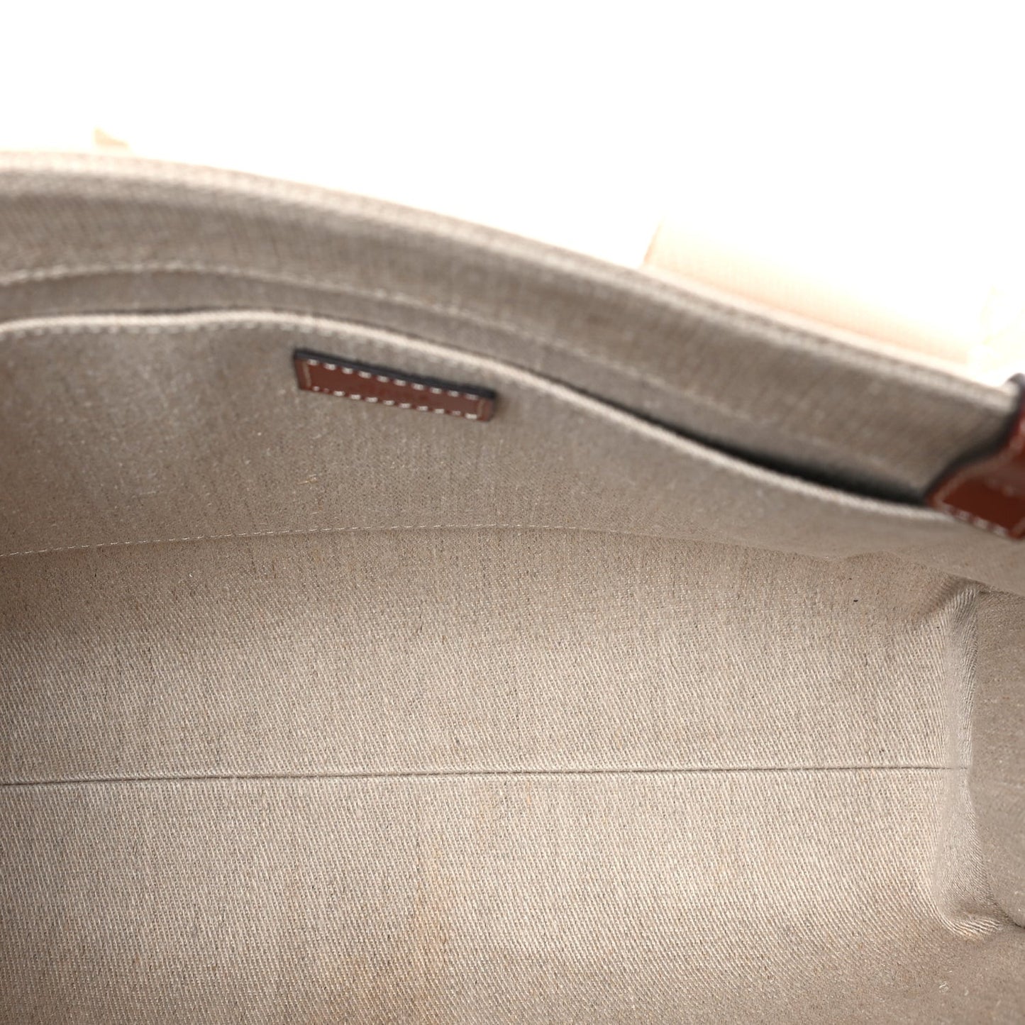 Linen Calfskin Medium Woody Ribbon Tote  White Brown