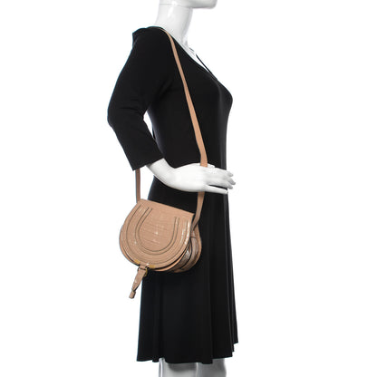 Chloe Calfskin Crocodile Embossed Mini Marcie Round Crossbody Bag Nut 2 of 8