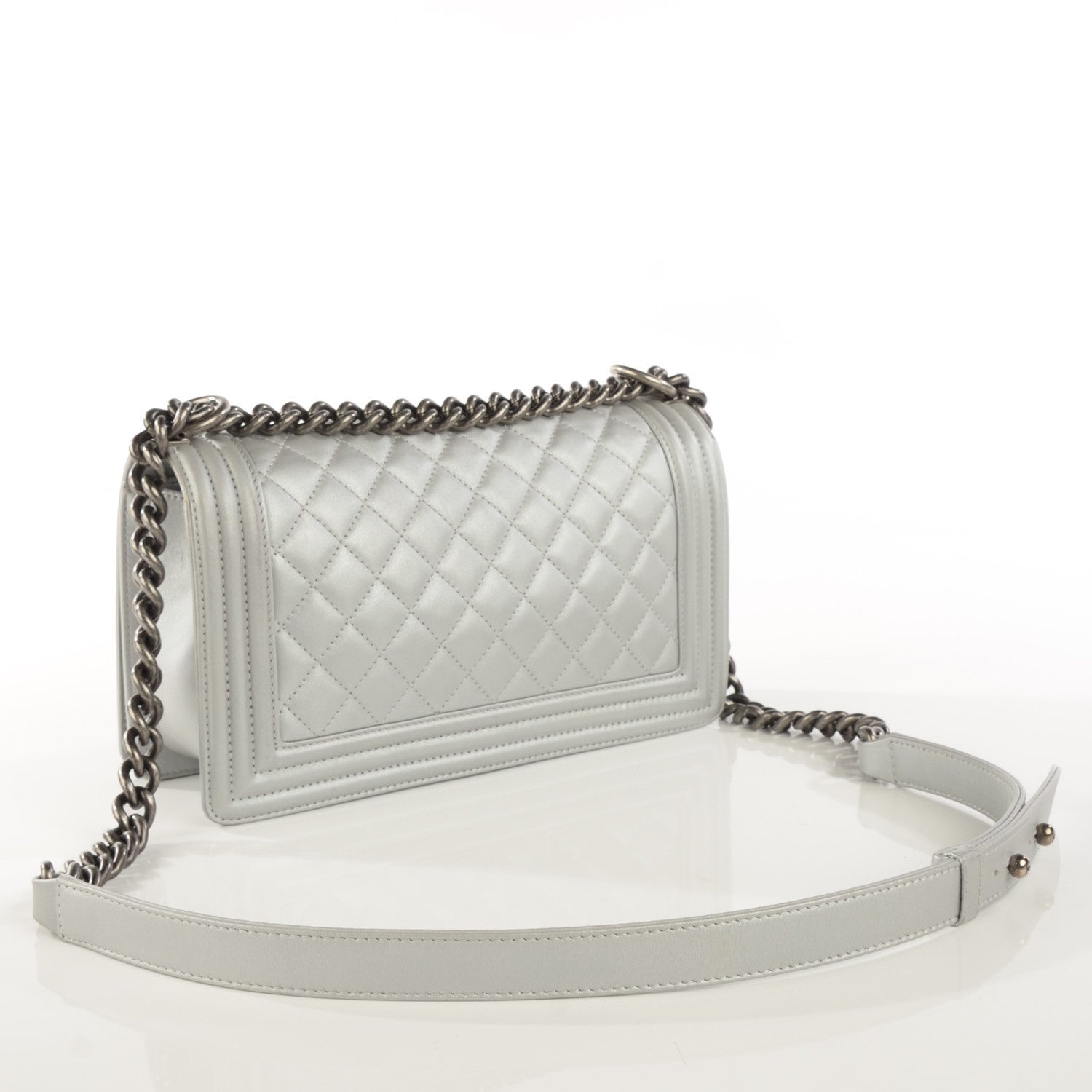 Chanel Metallic Calfskin Quilted Medium Boy Flap Silver 4 of 10