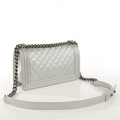 Chanel Metallic Calfskin Quilted Medium Boy Flap Silver 4 of 10
