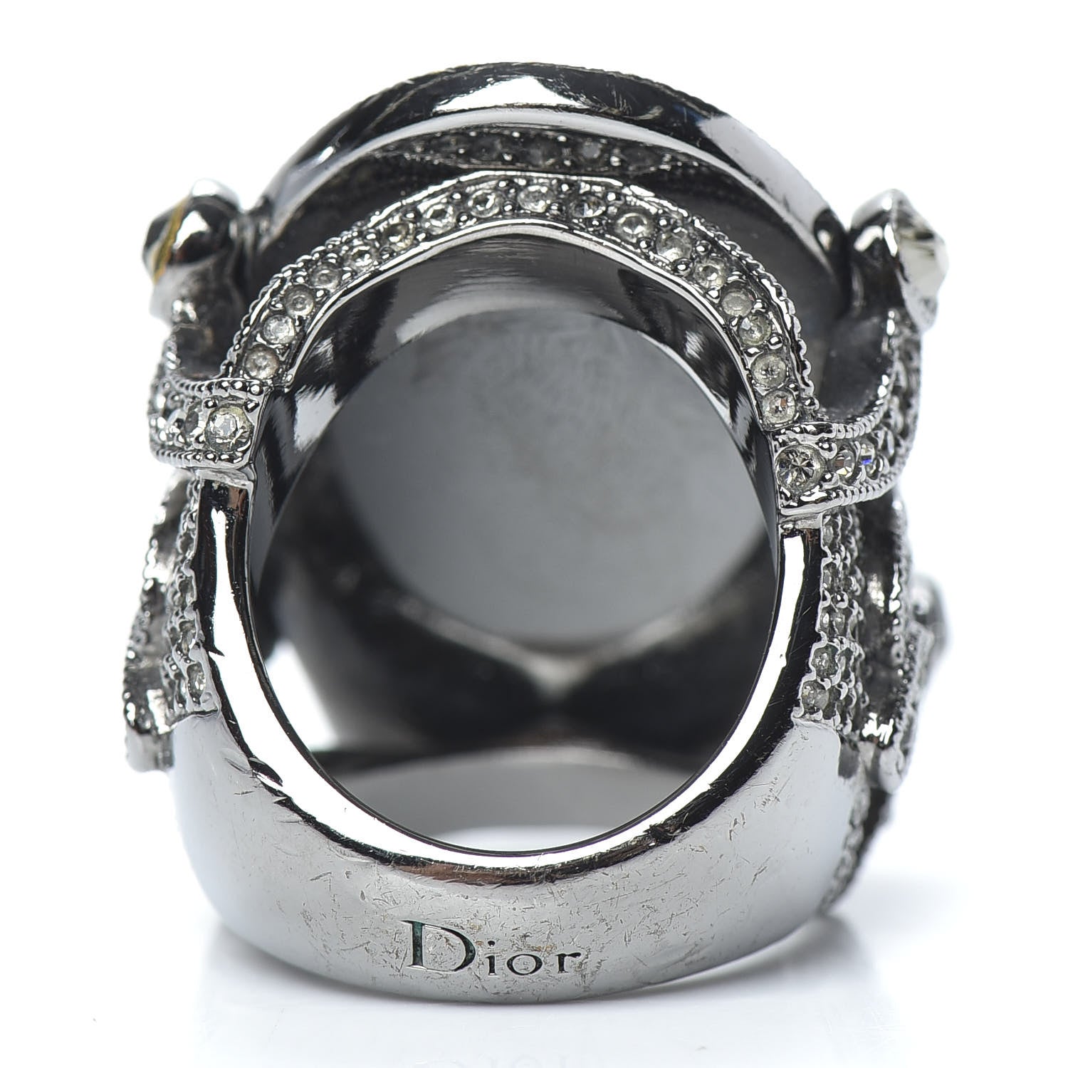 Christian Dior Crystal Resin Art Deco Ring 7.25 Black Silver 4 of 6