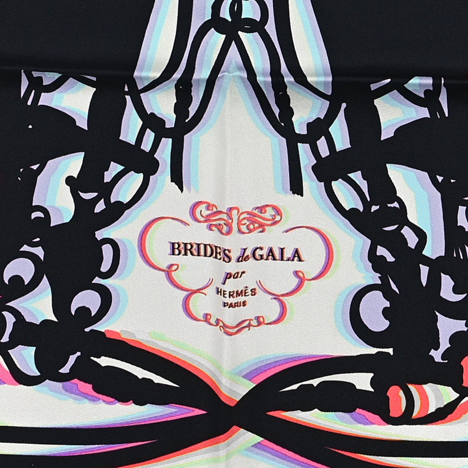 Hermes Silk Brides De Gala Shadow Scarf 45 Creme Black Rose Fluo 2 of 3
