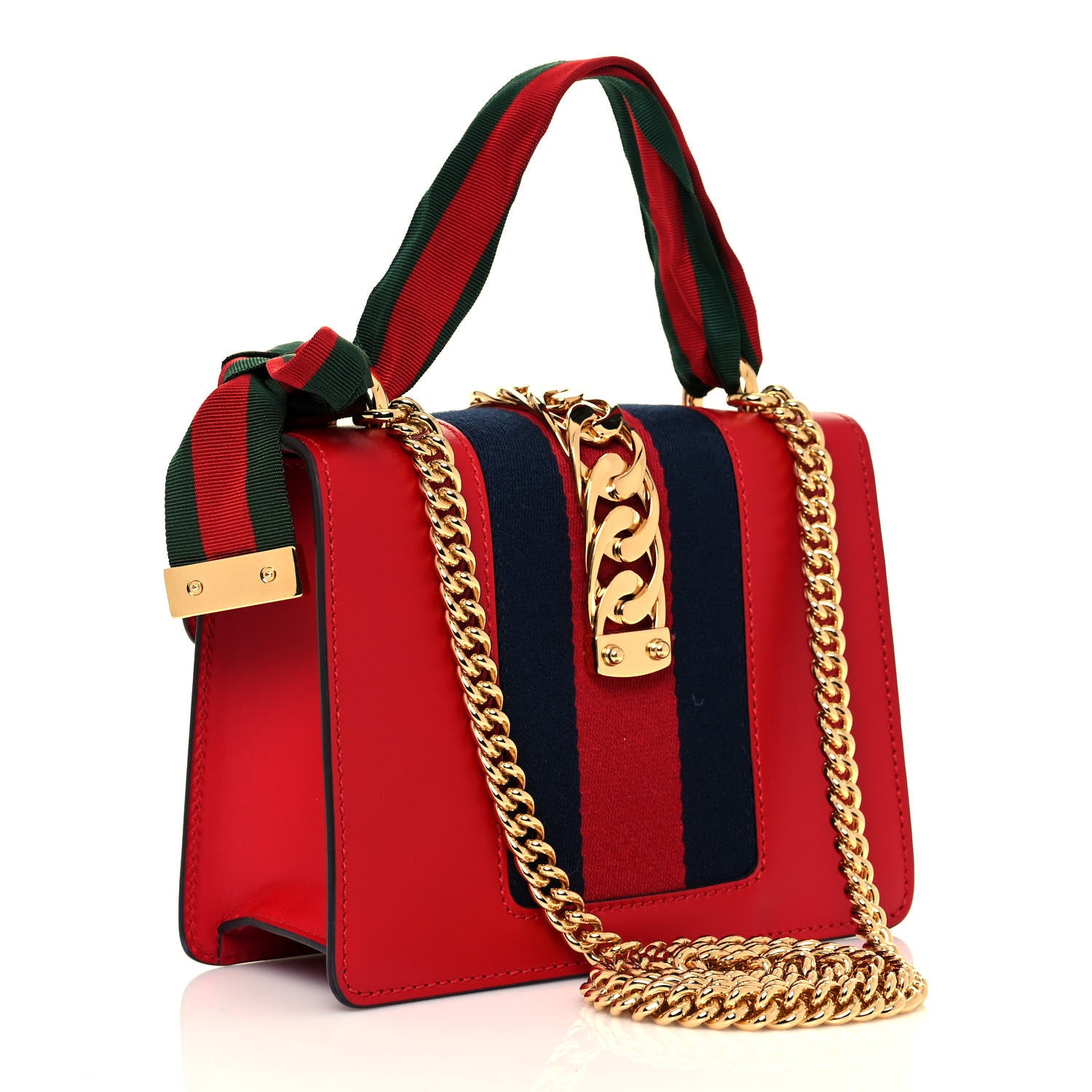 Gucci Calfskin Mini Sylvie Chain Shoulder Bag Hibiscus Red 2 of 10
