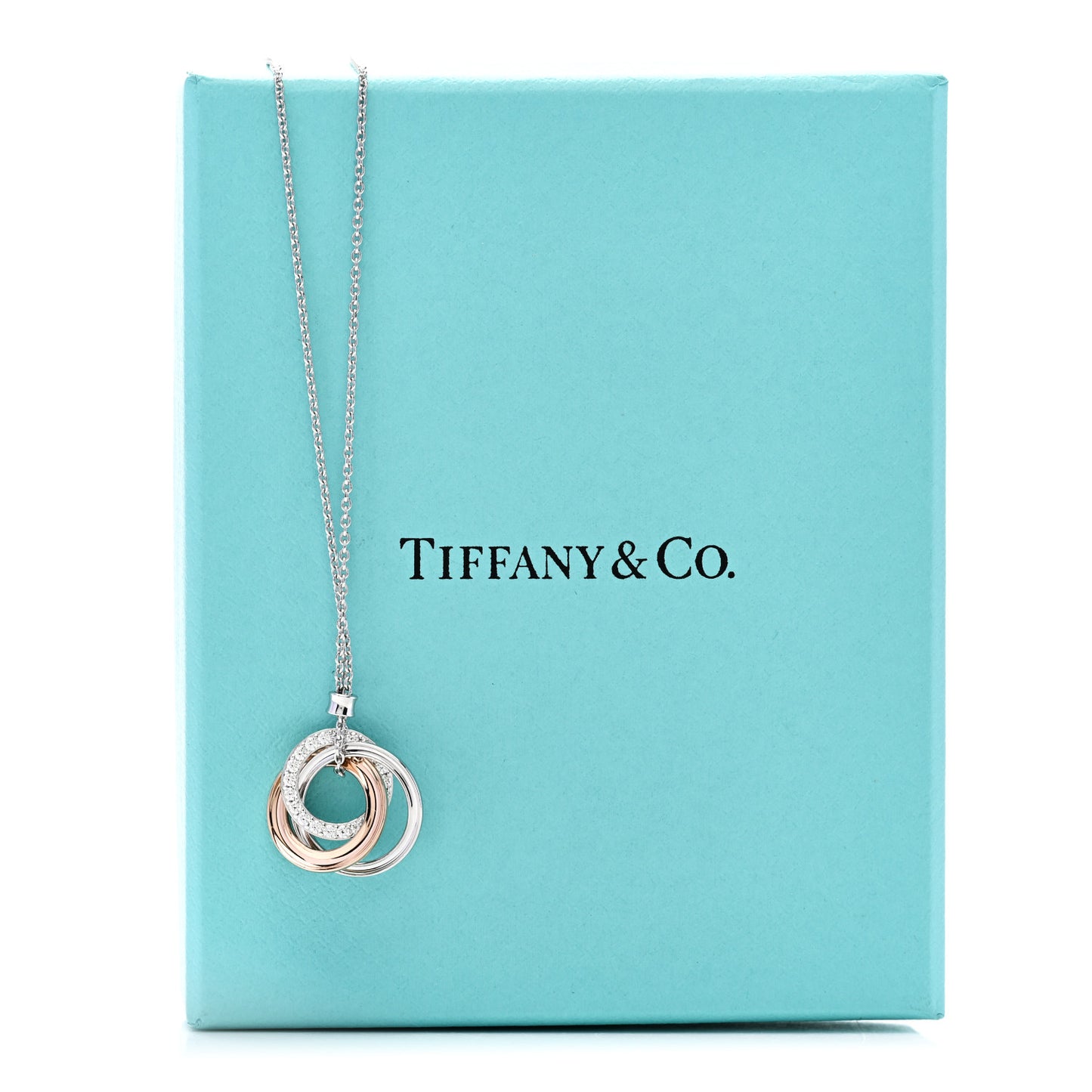 18K White Rose Gold Diamond 1837 Triple Interlocking Circles Pendant Necklace