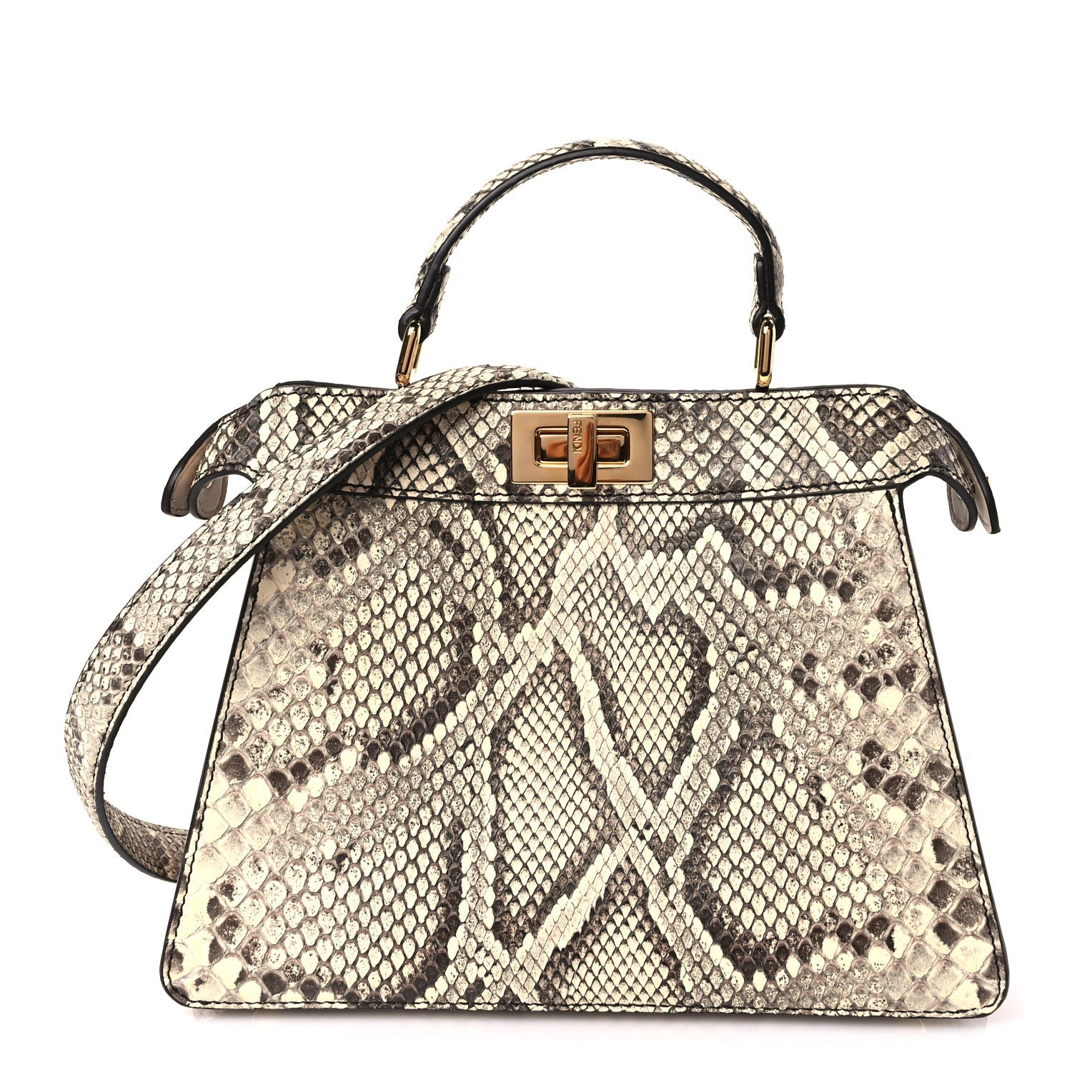 Fendi Snakeskin Shiny Nappa Small Peekaboo I SEE U Beige 1 of 8