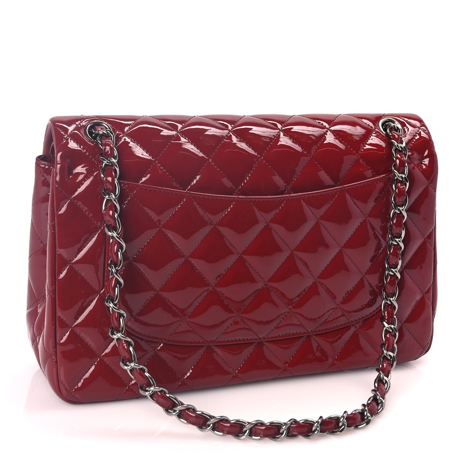 Chanel Patent Quilted Jumbo Double Flap Dark Red 2 of 9