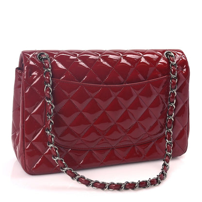 Chanel Patent Quilted Jumbo Double Flap Dark Red 2 of 9