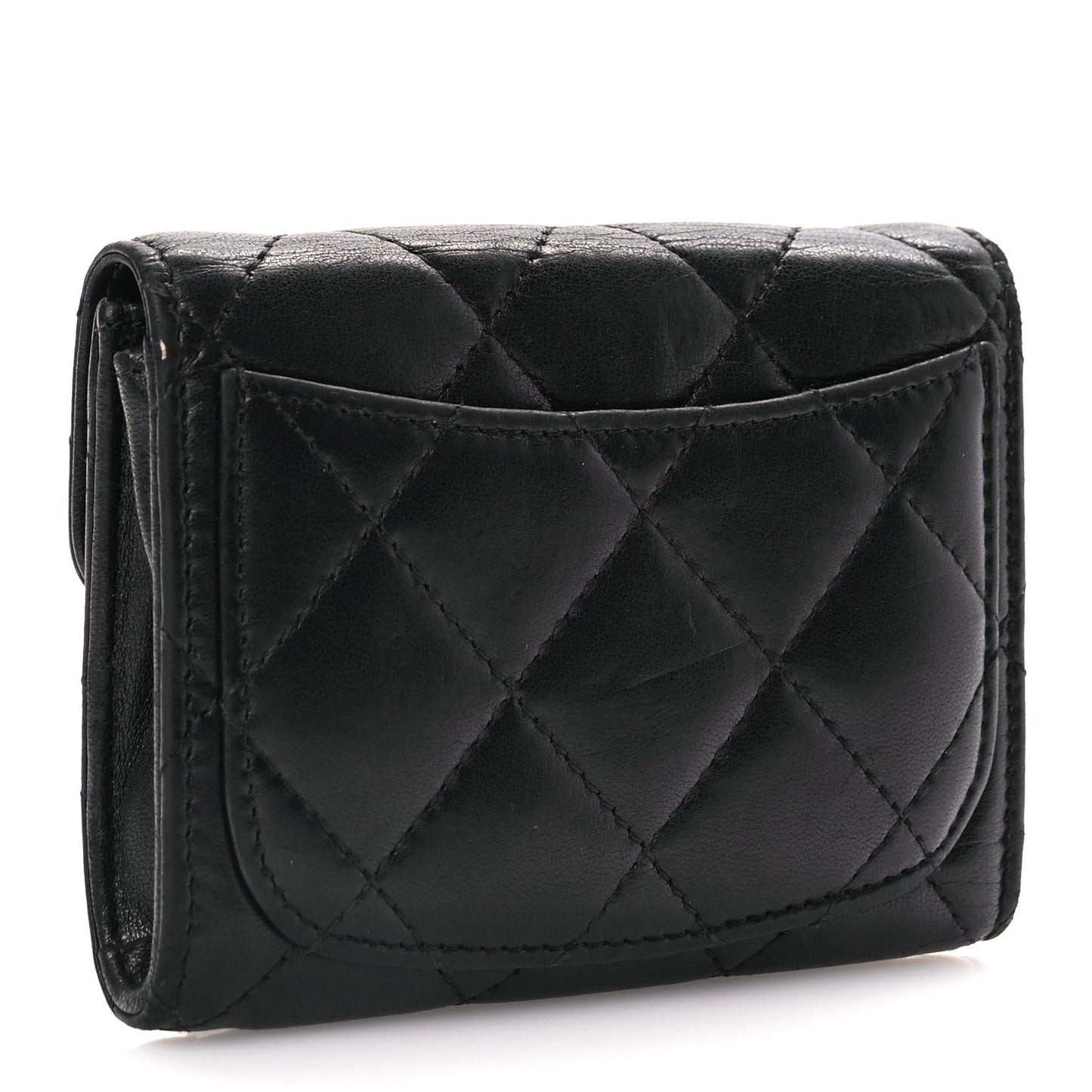 Lambskin Quilted Flap Card Holder Wallet Black