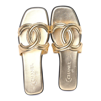 Chanel Metallic Lambskin CC Cut Out Mules Sandals 40  Gold 5 of 7