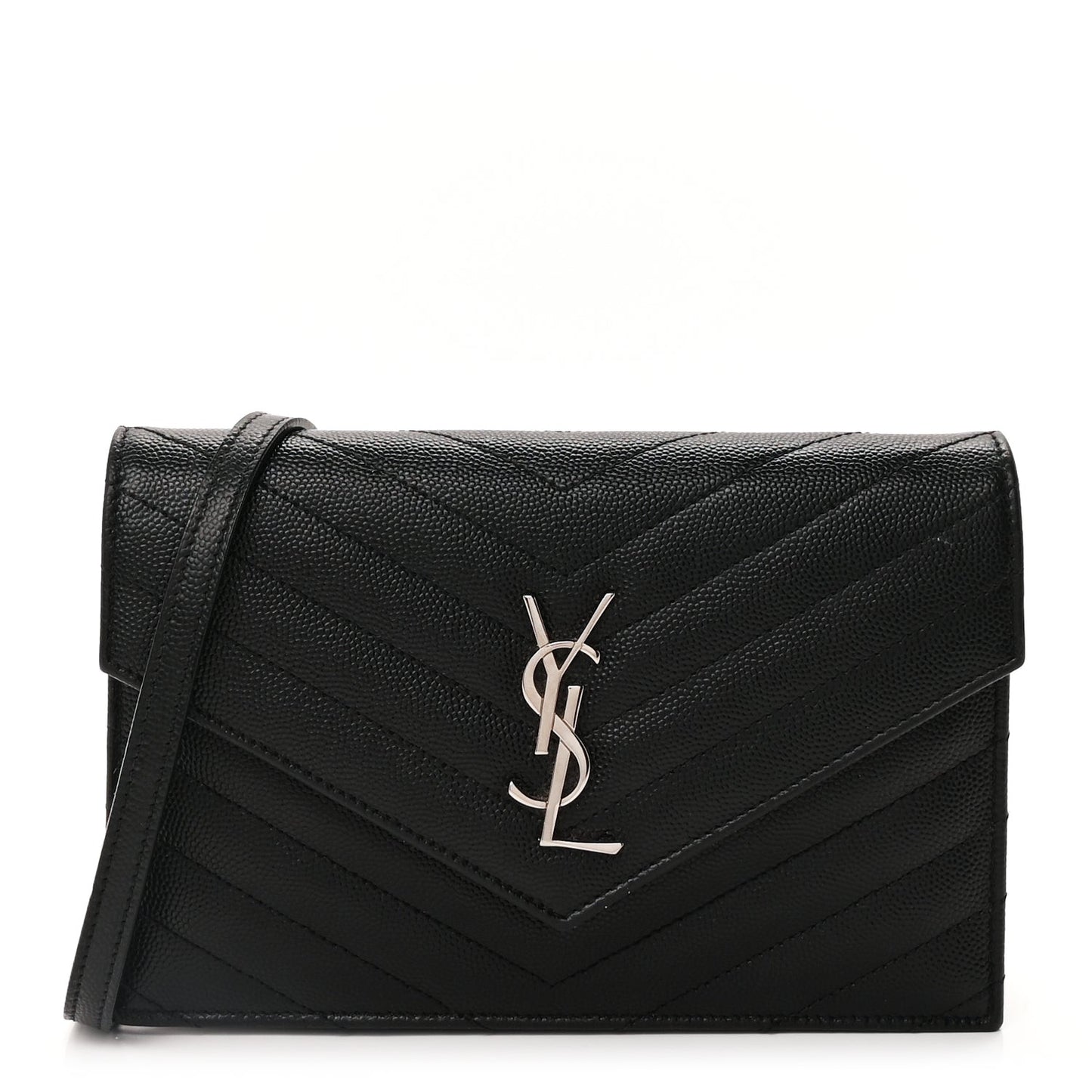 Grain De Poudre Matelasse Chevron Monogram Envelope Chain Wallet Black