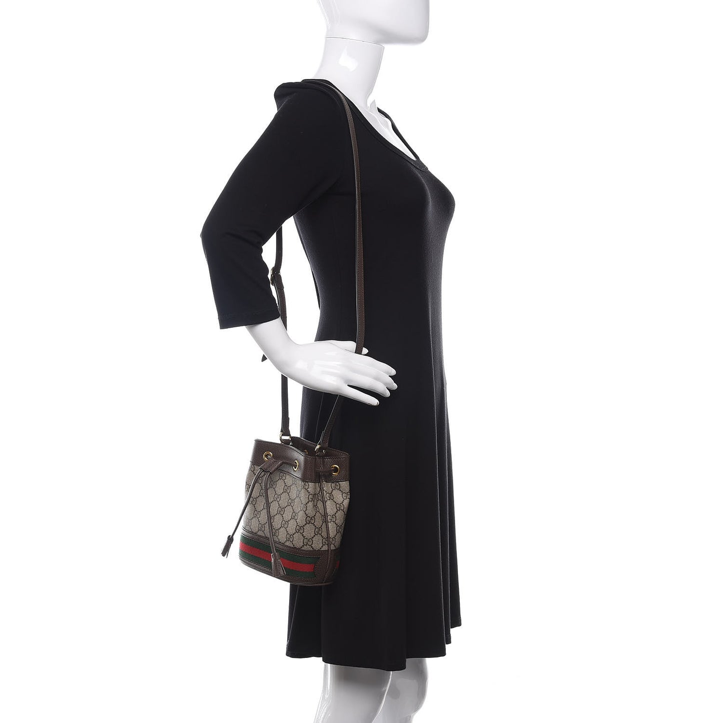 GG Supreme Monogram Web Mini Ophidia Bucket Bag Brown