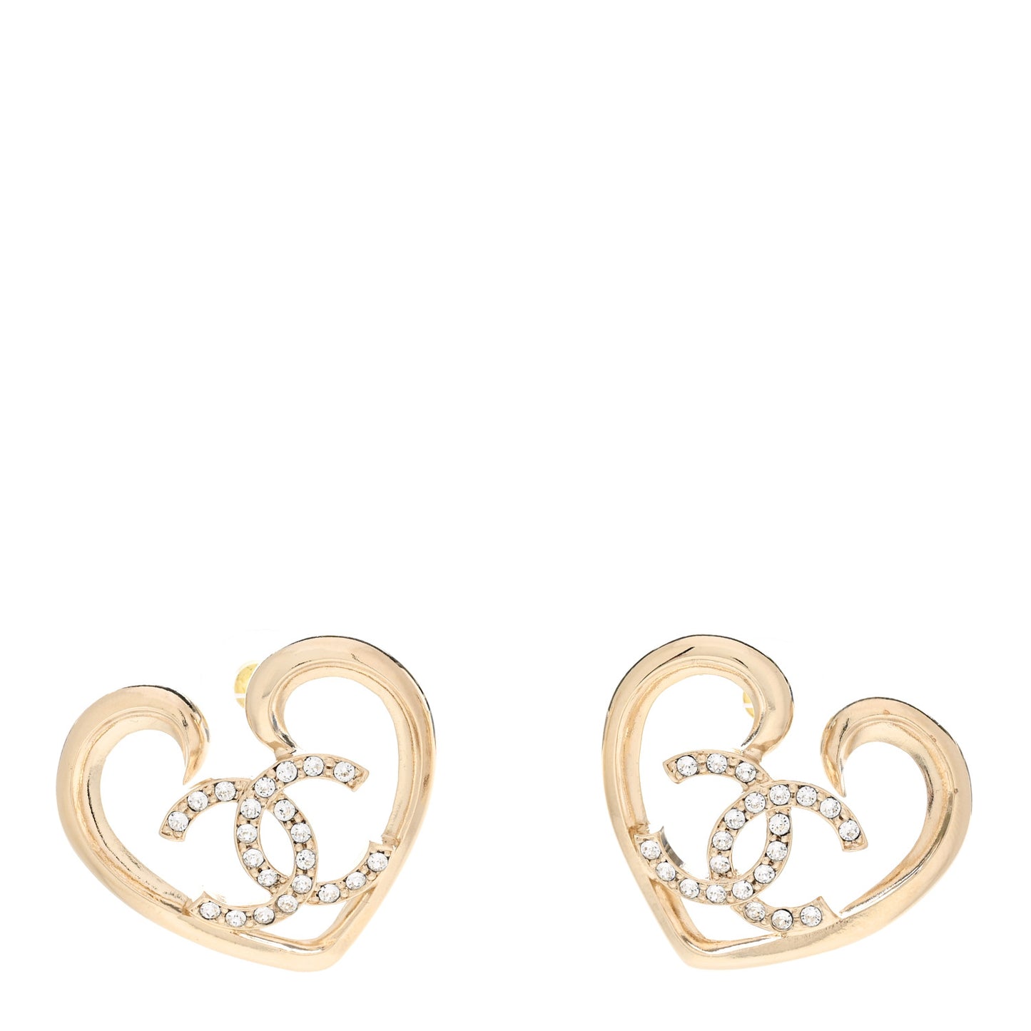 Metal Crystal CC Logo Open Heart Earrings Gold