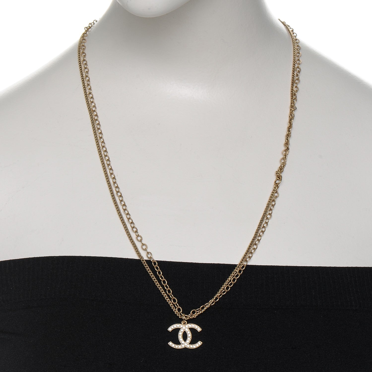 Chanel Crystal Double Chain CC Necklace Gold 2 of 5