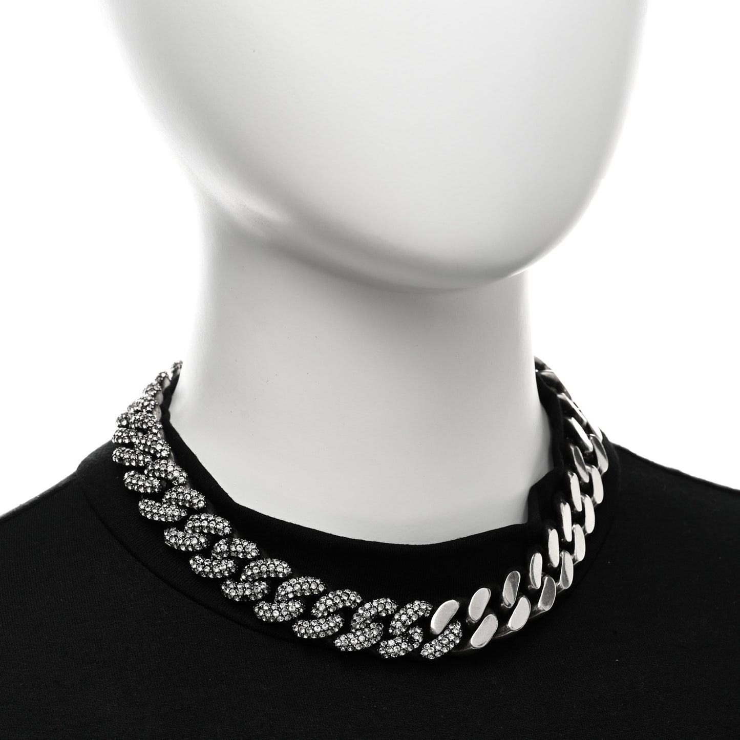 Crystal Curb Chain Necklace Oxidized Silver