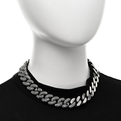 Saint Laurent Crystal Curb Chain Necklace Oxidized Silver 2 of 5