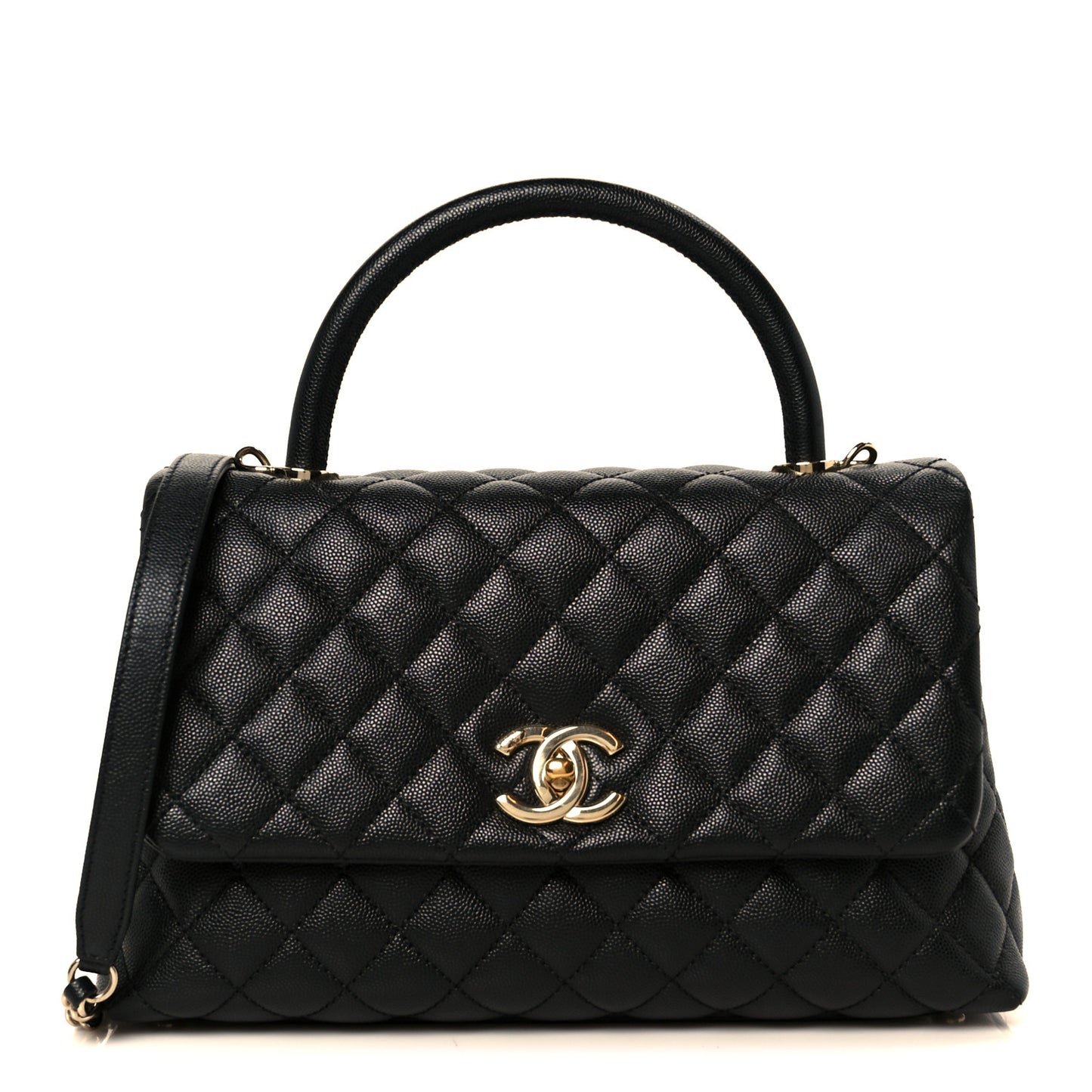 Caviar Quilted Small Coco Handle Flap Black