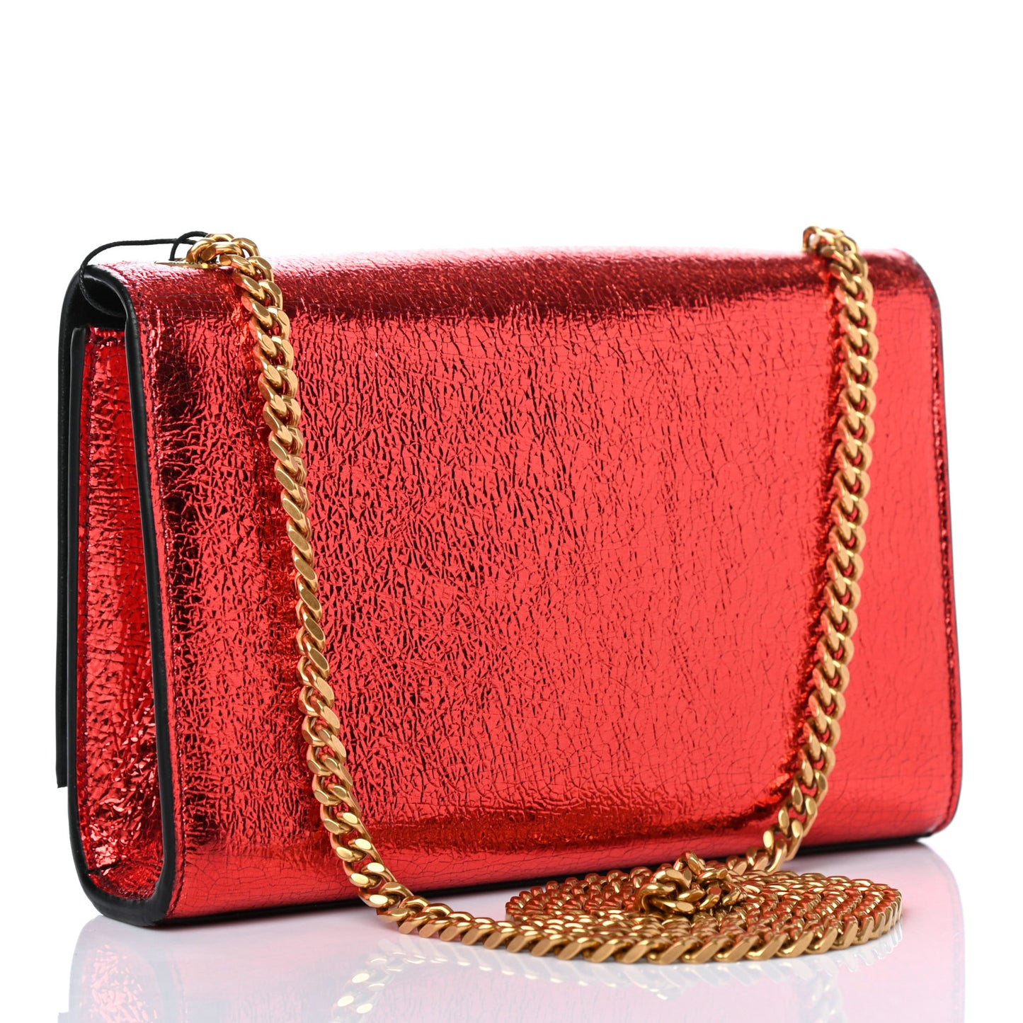 Metallic Calfskin Small Classic Monogram Kate Satchel Red
