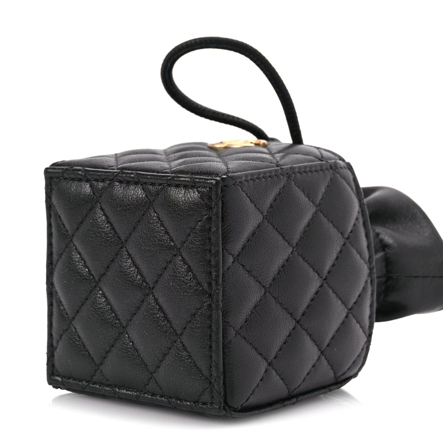 Calfskin Quilted Mini Drawstring Bucket Bag Black
