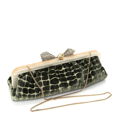 Gucci Velvet Crocodile Mother of Pearl Jacquard Crystal Bow Clutch Green 3 of 9
