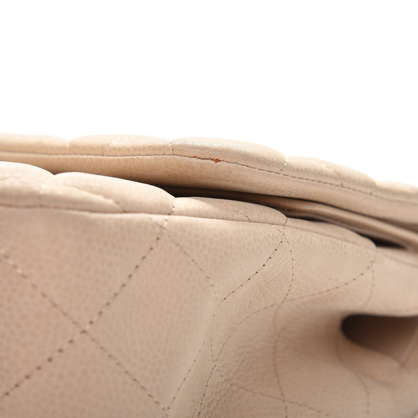 Caviar Quilted Jumbo Double Flap Light Beige
