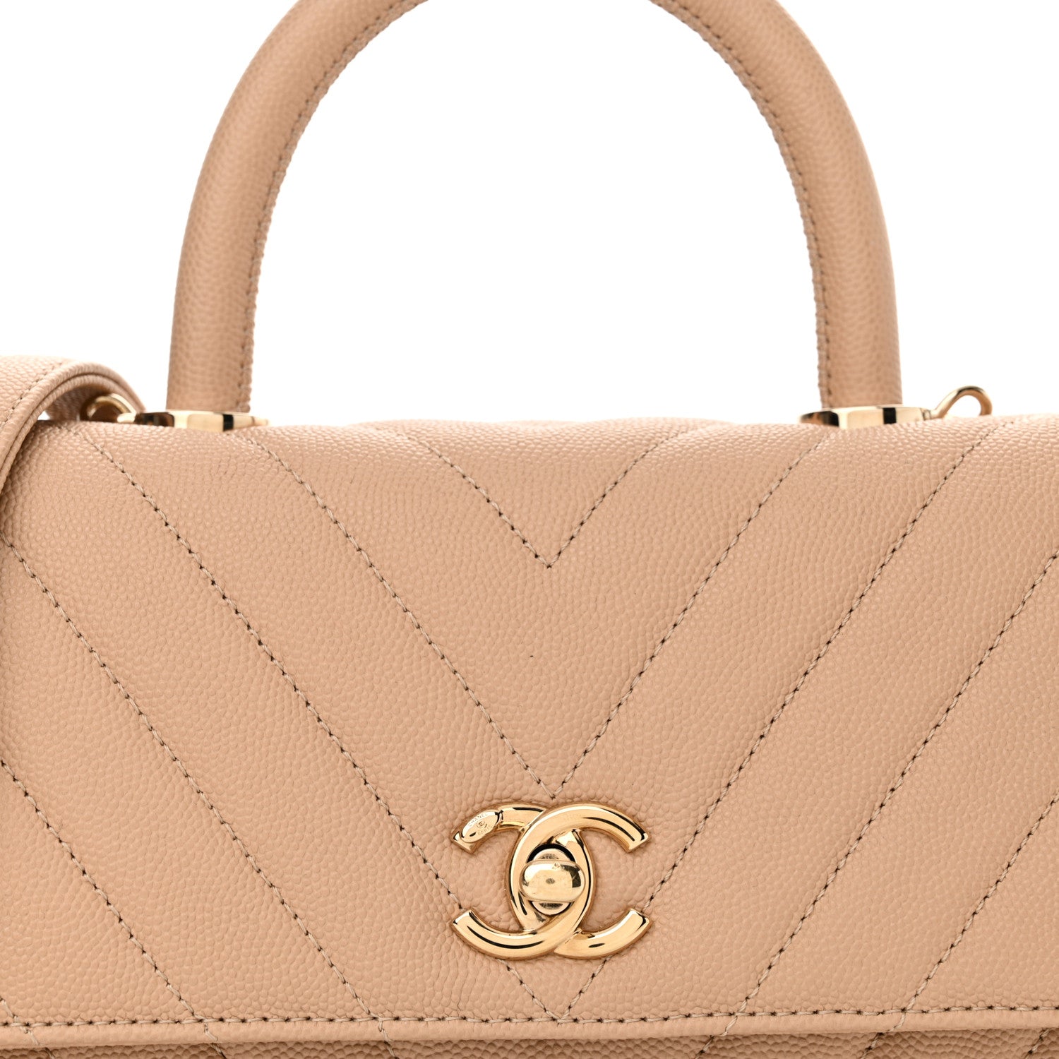 Chanel Caviar Chevron Quilted Mini Coco Handle Flap Beige 8 of 10