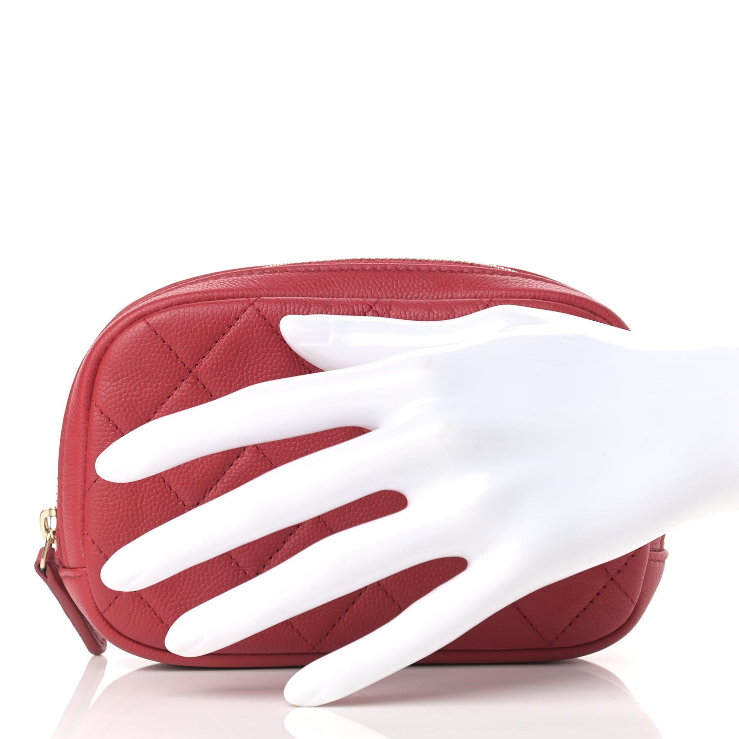 Caviar Quilted Small Curvy Pouch Cosmetic Case Dark Red