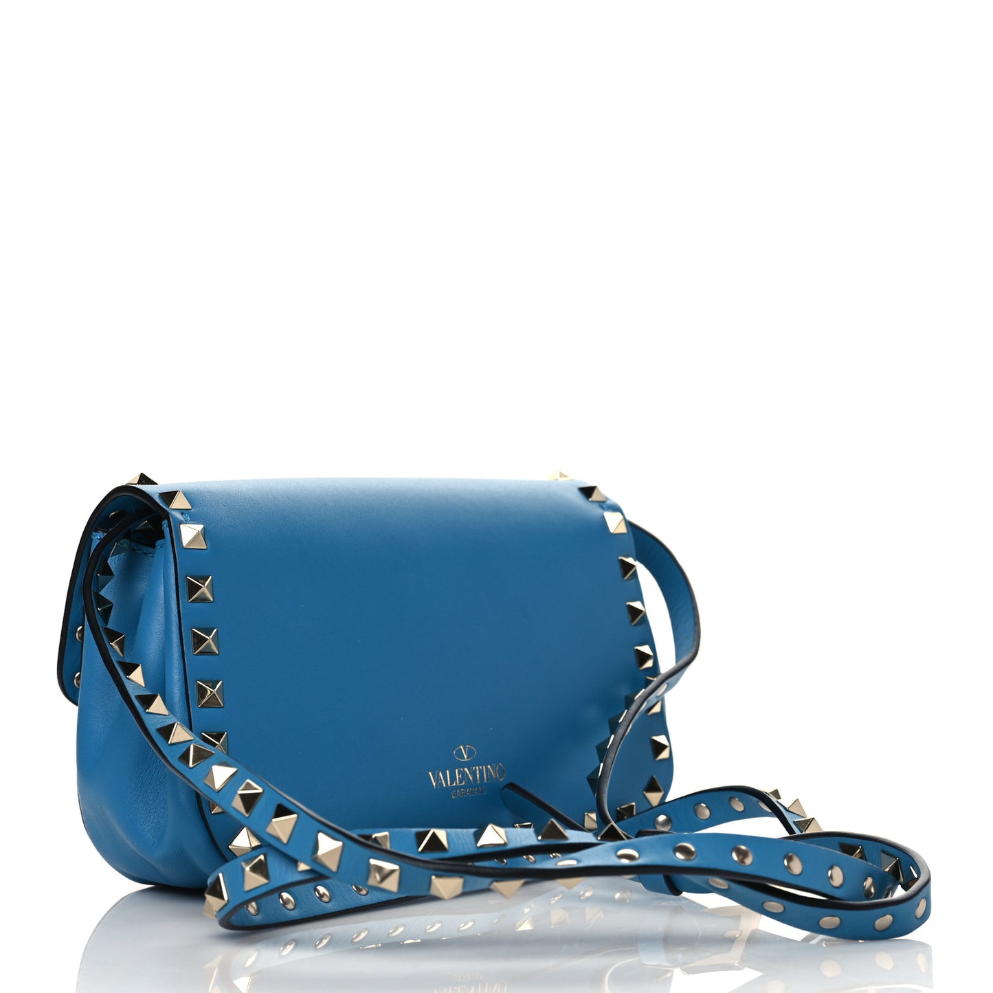 Vitello Mini Rockstud Flap Saddle Crossbody Bag Light Blue